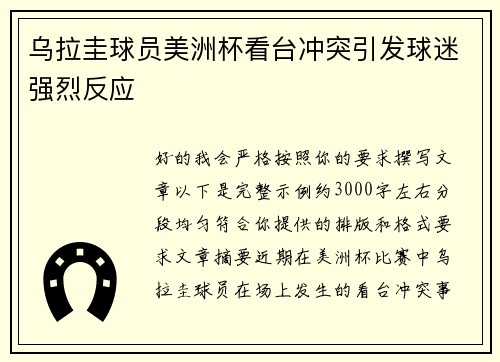 乌拉圭球员美洲杯看台冲突引发球迷强烈反应 乌拉圭球员美洲杯看台冲突引发球迷强烈反应
